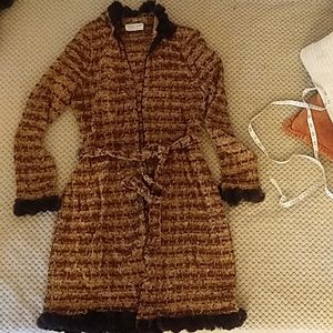 Vintage St John Sport duster cardigan with genuine rabbit fur trimming.